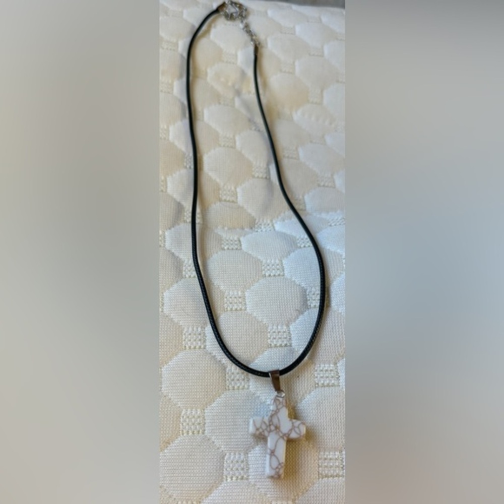 Purple Marble Cross Pendant Necklace